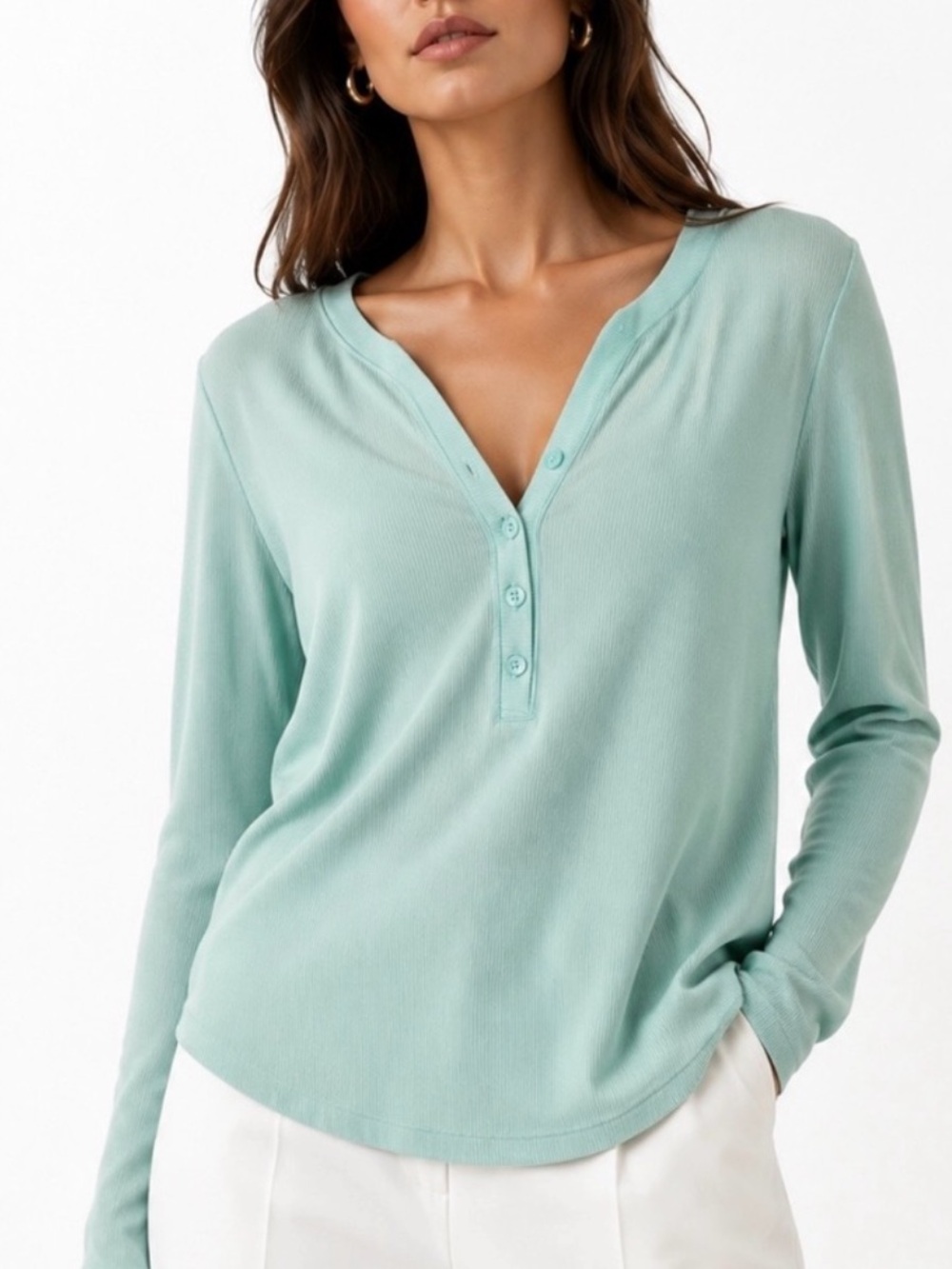ATHLETA Women’s Mint Long-Sleeve Henley Top Size Medium